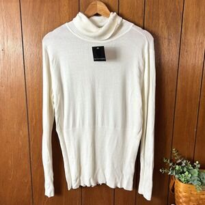 Apostrophe Cream Ribbed Turtleneck Sweater High Rib Knit Long Sleeve Size L
